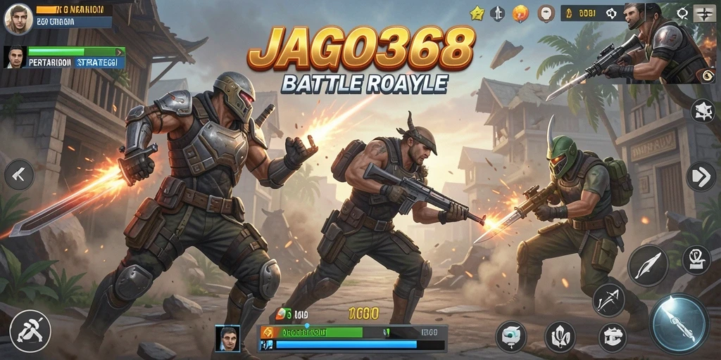 Screenshot gameplay JAGO368 yang menampilkan aksi pertempuran intens di Battle Royale.