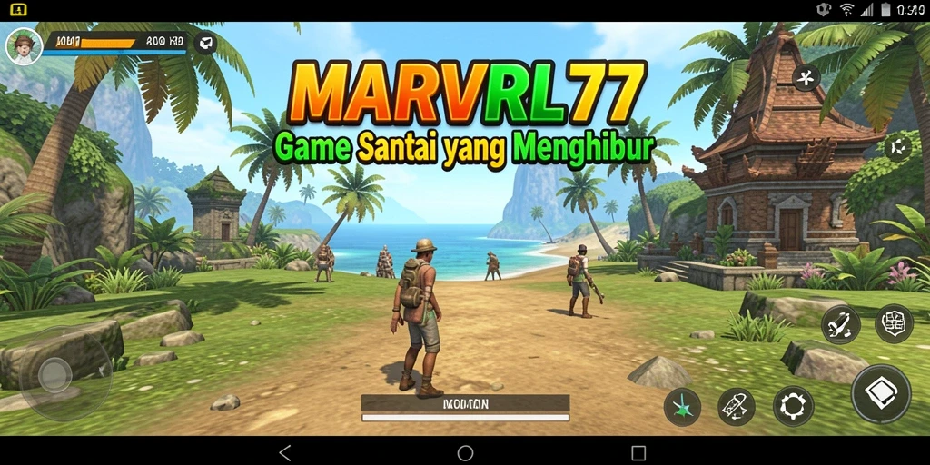 Screenshot gameplay MARVRL77 yang menampilkan karakter ceria dan level yang colorful.
