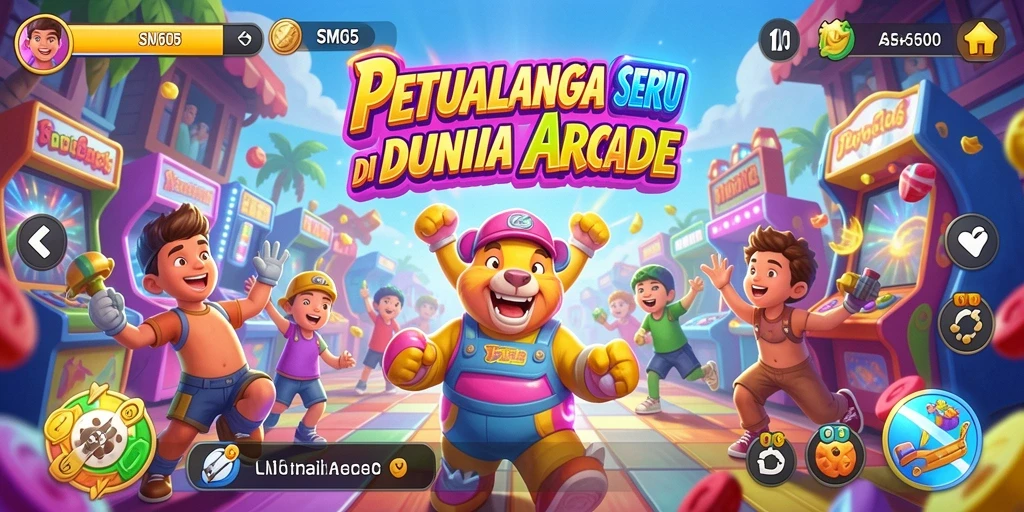 Tangkapan layar gameplay SM605 menampilkan aksi seru di level Arcade.