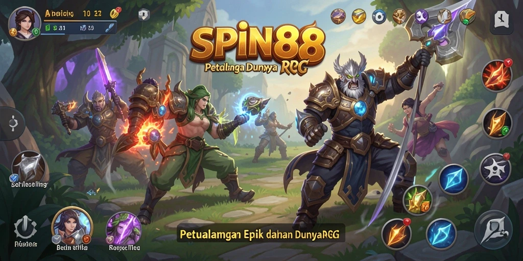Screenshot SPIN88 menampilkan pertarungan epik dalam dunia RPG.