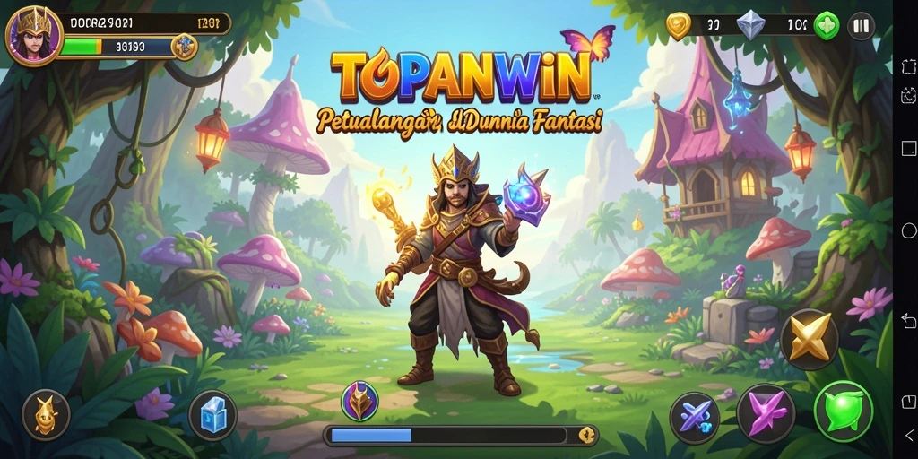 Tangkapan layar gameplay <strong>TOPANWIN</strong> memperlihatkan karakter menjelajahi dunia fantasi.